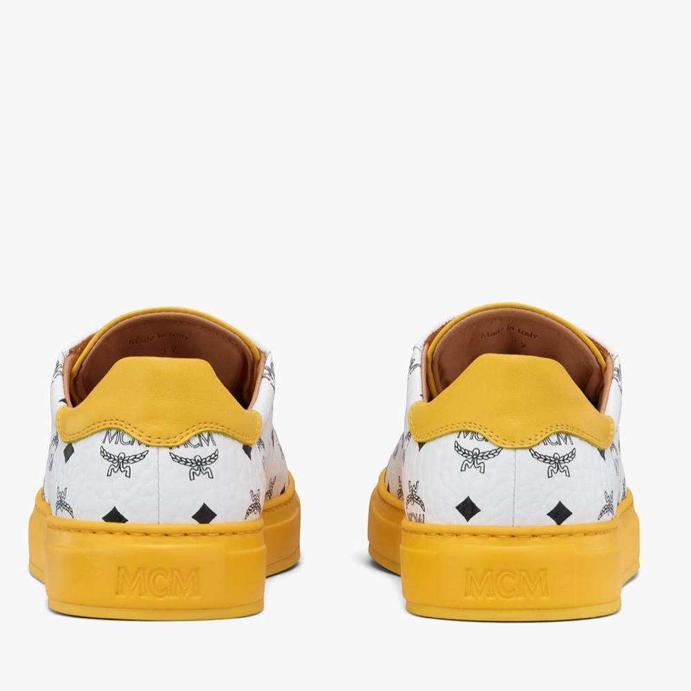 MCM White & Yellow Logo Low-Top Sneakers - Picture 11 of 12